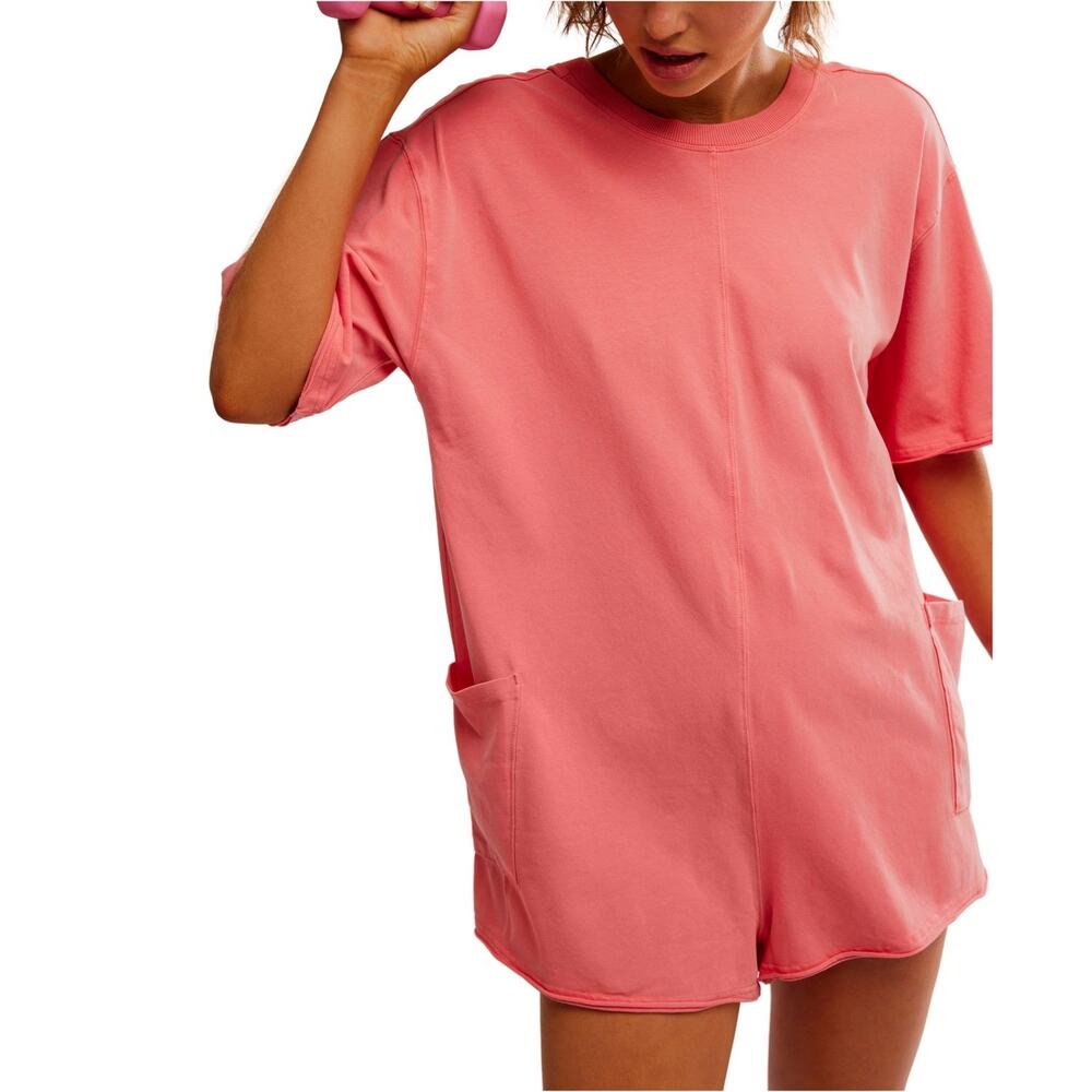 NEW Free People Movement Neon Coral Oversized Shapeless Hot Shot Tee Romper XS - Picture 13 of 14